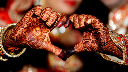 Traditional Indian Bridal Mehndi Hands with Floral Offering