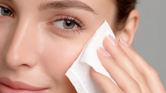 Professional beautician removing makeup with soft cotton pad, cleansing female client's skin and supporting natural radiance during personalized skincare treatment