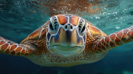 Fototapeta premium Close-up underwater shot of sea turtle