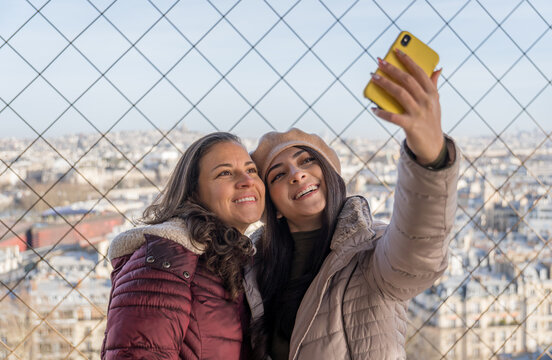 Eiffel Tower morning selfie during winter vacation