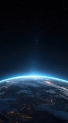 Fototapeta premium Rotating globe revealing luminous city lights, glimmering solar reflections across dark cosmic expanse, presenting mesmerizing planetary perspective from outer space