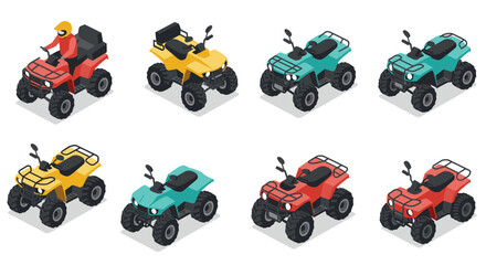 Naklejka premium Isometric colorful all terrain vehicles collection with diverse design styles