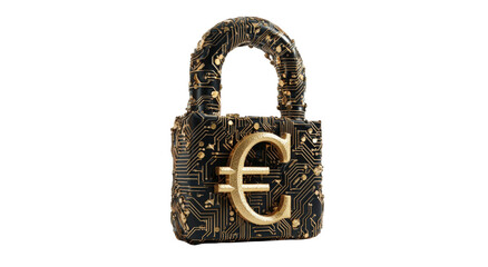 Golden euro lock on dark background