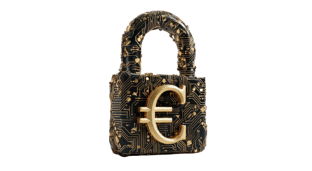 Golden euro lock on dark background