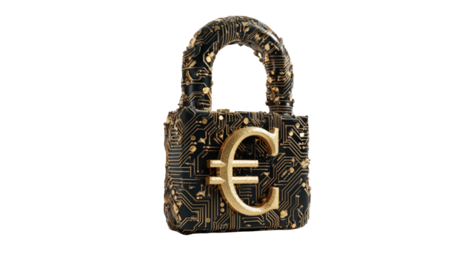 Golden euro lock on dark background