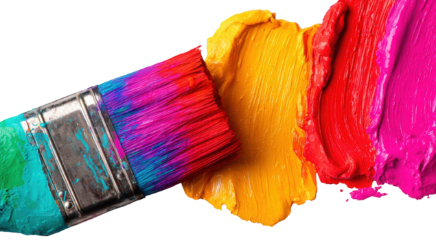 Paintbrush dipped in vibrant colors