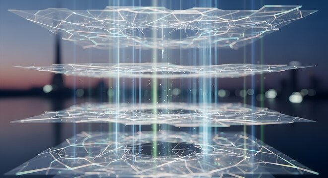 Abstract digital network structure with glowing connections illustration.