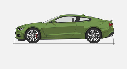 Fototapeta premium Green sports car side view - modern flat design with clean lines