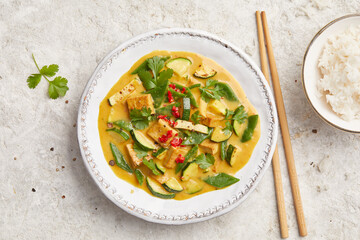 Tofu vegetables with spicy yellow sauce