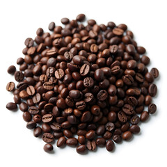 Fototapeta premium A pile of roasted coffee beans on a plain white background shot