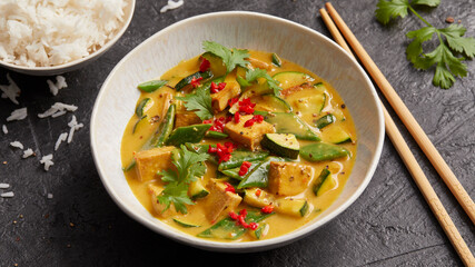 Tofu vegetables with spicy yellow sauce