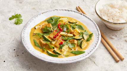 Tofu vegetables with spicy yellow sauce