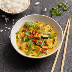 Tofu vegetables with spicy yellow sauce