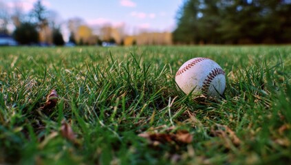 Baseball on a grassy field