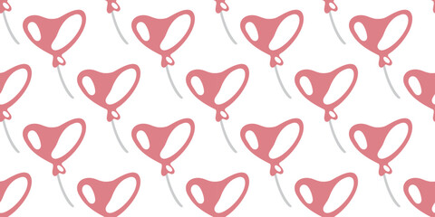 Seamless Pink Heart Balloon Pattern. Pink heart balloons in cartoon flat style. Seamless festive illustration on white background.