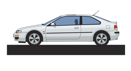 Sleek white coupe in profile view with clean lines and modern design