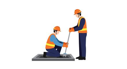 Construction workers collaborating in safety gear for urban maintenance project