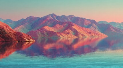Colorful mountain range reflected in calm water