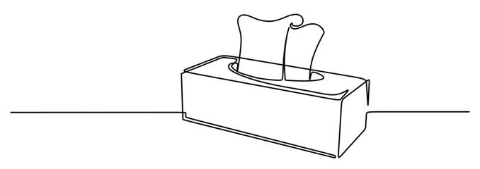 continuous line art of a tissue box and tissues. vector illustration

