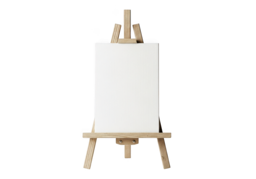 Wooden art easel with blank canvas isolated on transparent background