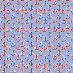 Seamless pattern with anchor. Sail strip. Sailing. Repeated sea anchors. Marine prints.