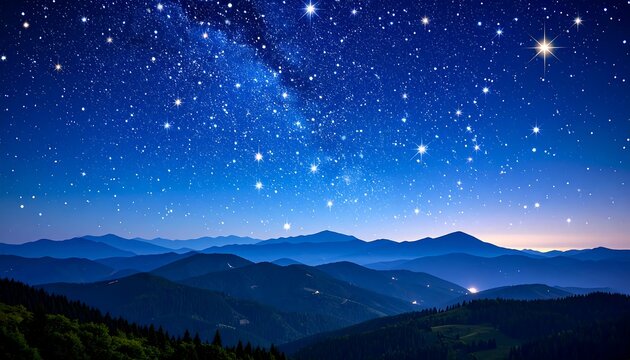 Night sky over misty mountains - Powered by Adobe