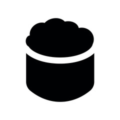 Illustration showing a black icon of sushi, rolls and other attributes of Japanese food, on a white background © Victoria