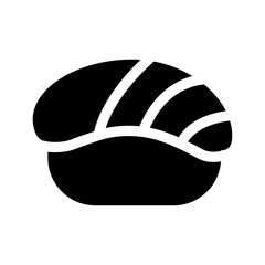 Illustration showing a black icon of sushi, rolls and other attributes of Japanese food, on a white background © Victoria