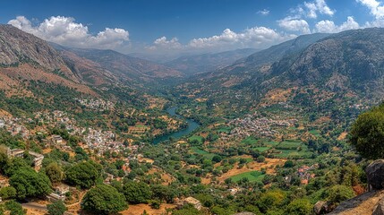 Fototapeta premium Verdant Valley View with Mountains