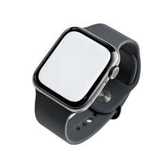Modern smartwatch with blank screen and dark band, isolated on white background