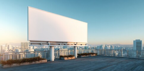 Obraz premium Empty billboard on a rooftop overlooking a city