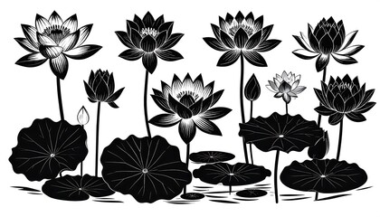 Black and white lotus flower illustration