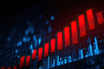 Red rising charts on a dark screen