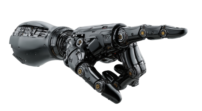 Metallic robotic arm pointing