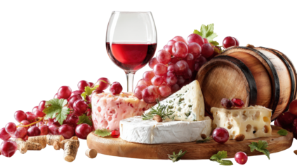 Wine, cheese, and grapes still life