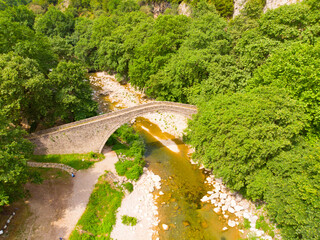 Artificial Waterfall Medieval Stone Bridge in Trikala, Greece