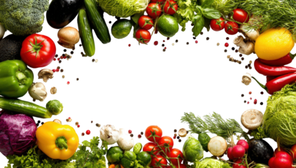 Colorful assortment of fresh vegetables arranged in a frame