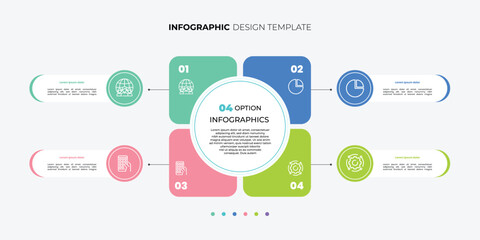 Modern Circle chart infographic template with 4 options for presentations. Infographic 4 diagram chart template for business 4, options, presentation with diagram elements, infographics