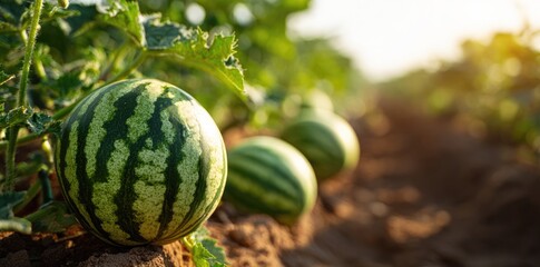 Watermelons growing in a field