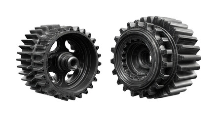 Two close-up, detailed gear wheels