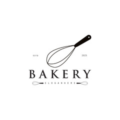 Bakery logo design vector, label bread making production, pretzel bread logo, with rolling pin and whisk
