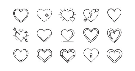 Heart line art icon bundle illustration