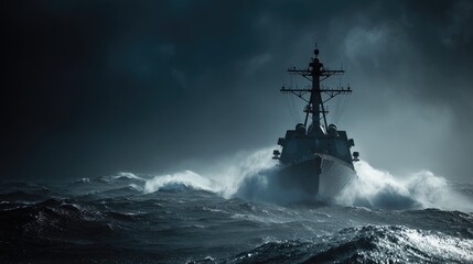 Warship battles stormy seas