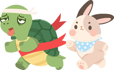 Cartoon Illustration of Tortoise and Hare Race