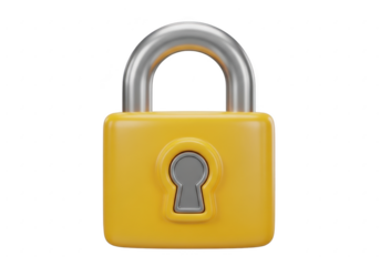 Bright yellow padlock security symbol with silver shackle ready for protection
