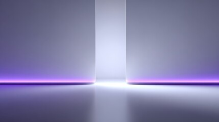 Vertical architectural gap bathed in purple neon, highlighting minimalist interior design with futuristic lighting and sleek structural elements