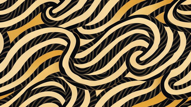Zebra stripes seamless pattern. Black and gold vector background. Animal print.