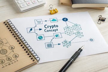 Conceptual diagram illustrating cryptocurrency processes and connections on a workspace