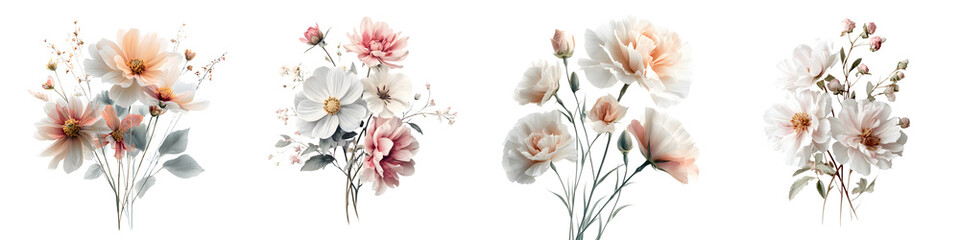 Naklejka premium Watercolor Floral Arrangements: Four Delicate Flower Bouquets Isolated