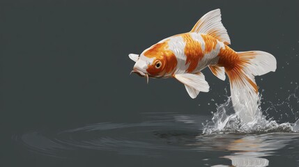 Vibrant Goldfish Leaping from the Water in a Serene Aquatic Scene